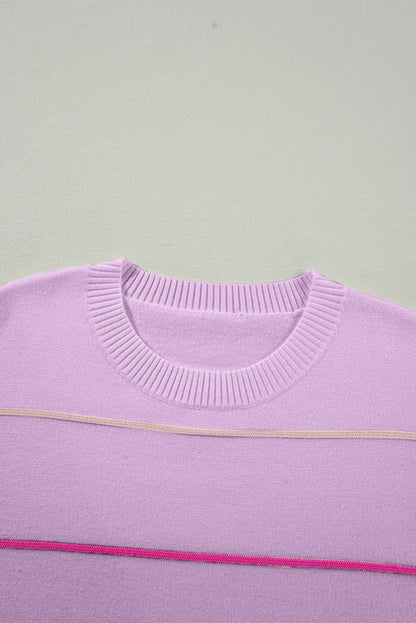 Orchid Petal Striped Half Sleeve Drop Shoulder Sweater