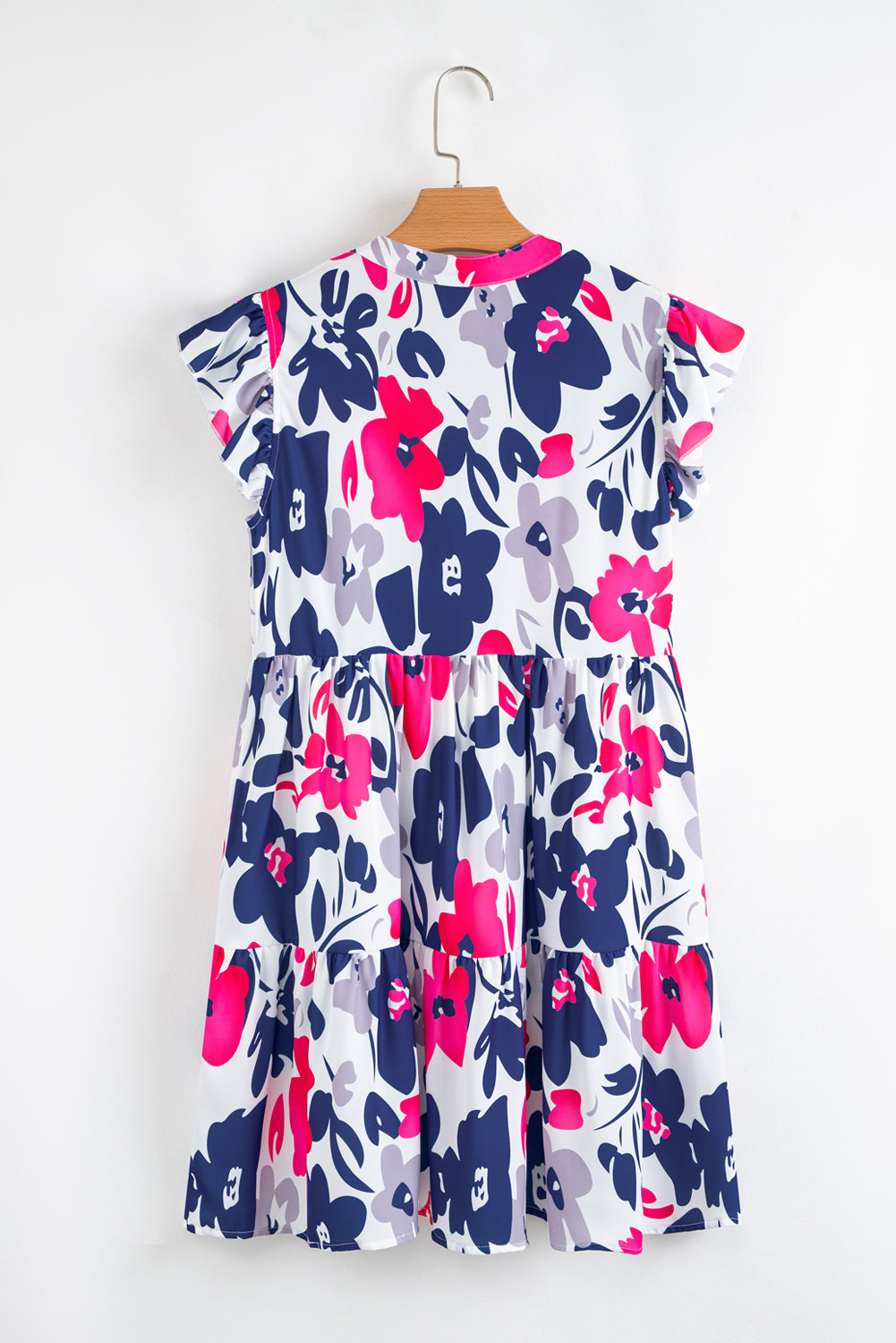 Orange Floral Print Notched Neck Flutter Sleeve Mini Dress