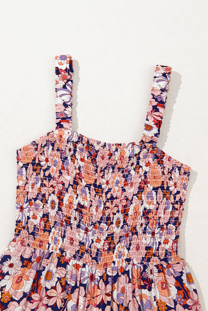 Black Floral Square Neckline Stretch High Waist Jumpsuit