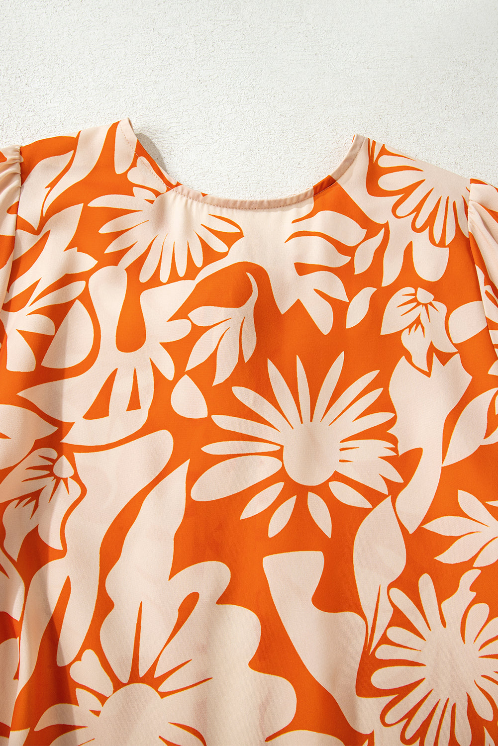 Orange Floral Print Knotted Backless Long Sleeve Blouse