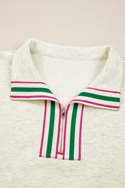 Light Grey Pop of Color Collared Patchwork Pullover Sweatshirt