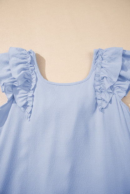 Light Pink Textured Flutter Sleeve Square Neck Bow Back Mini Dress