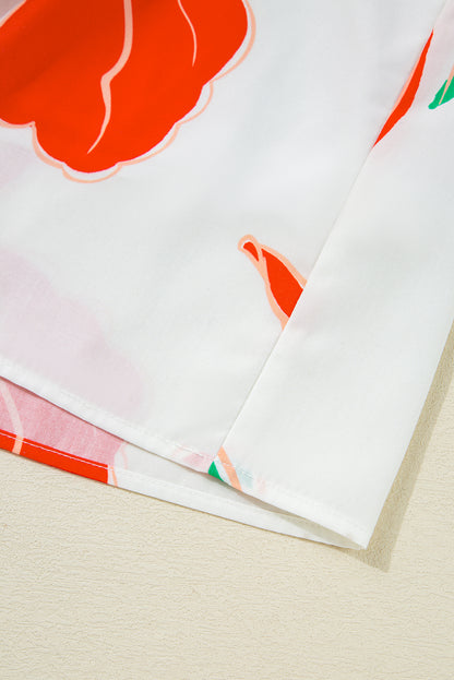 Red Floral Print Tie Front Ruffle Hem Mini Dress