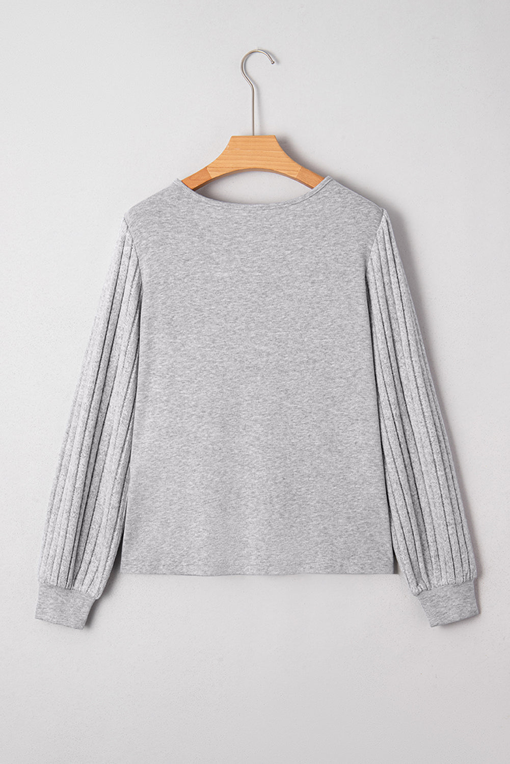 Gray Solid Lace Applique Round Neck Long Sleeve Top
