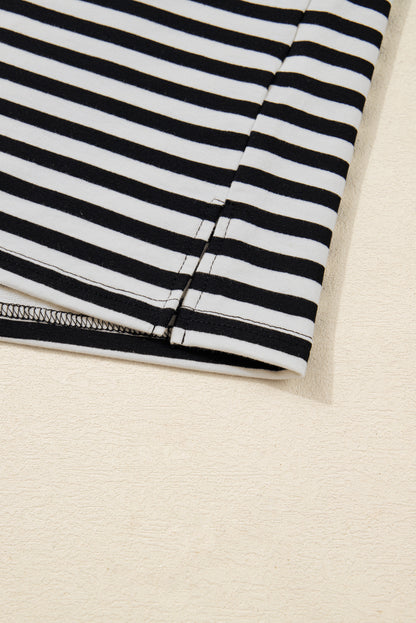 Sachet Pink Striped Round Neck Contrast Trim Bell Sleeve Top