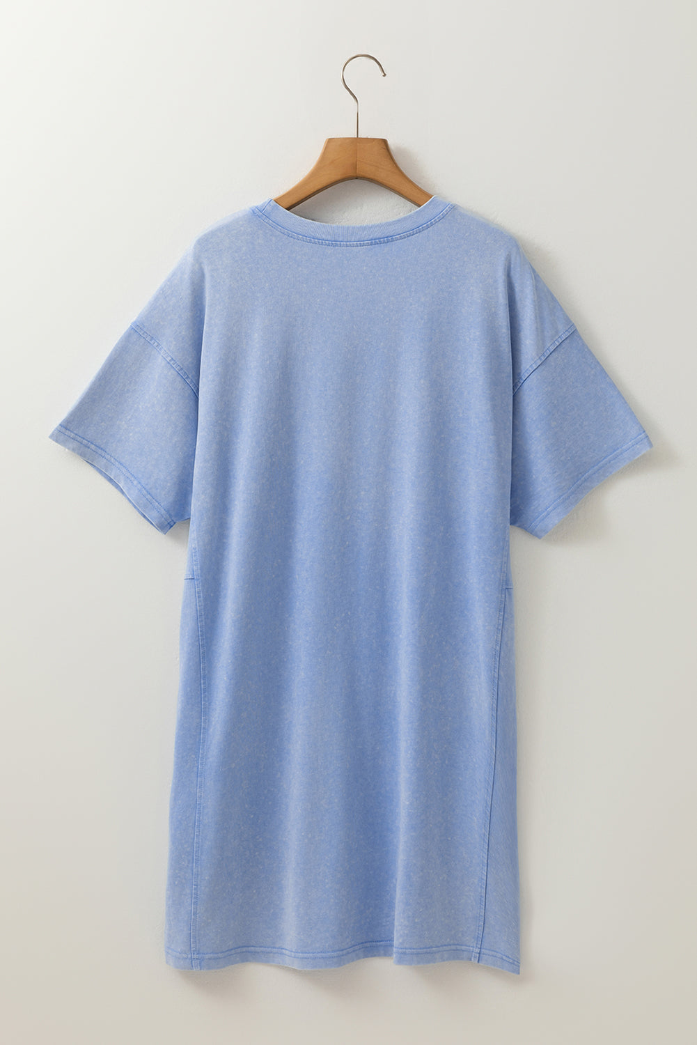 Sky Blue Mineral Wash Flower Patchwork Mini T Shirt Dress