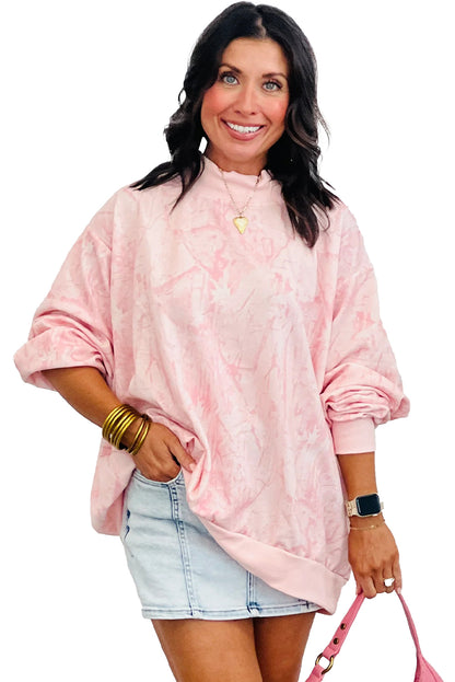 Pink Camo Print Mock Neck Loose Sweatshirt