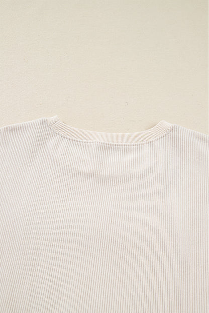 Beige merry everything Letter Graphic Ribbed Loose Sweatshirt