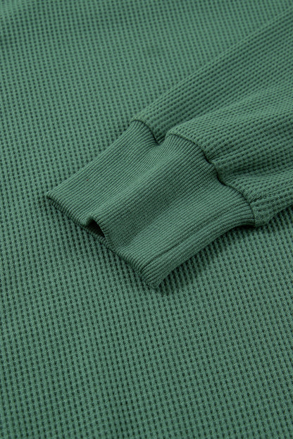Evergreen Solid Color Raw Seam Patchwork Ribbed Drop Shoulder Sweatshirt