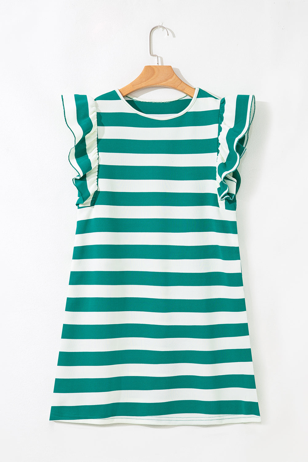 Black Stripe Flutter Sleeve Round Neck Shift Mini Dress