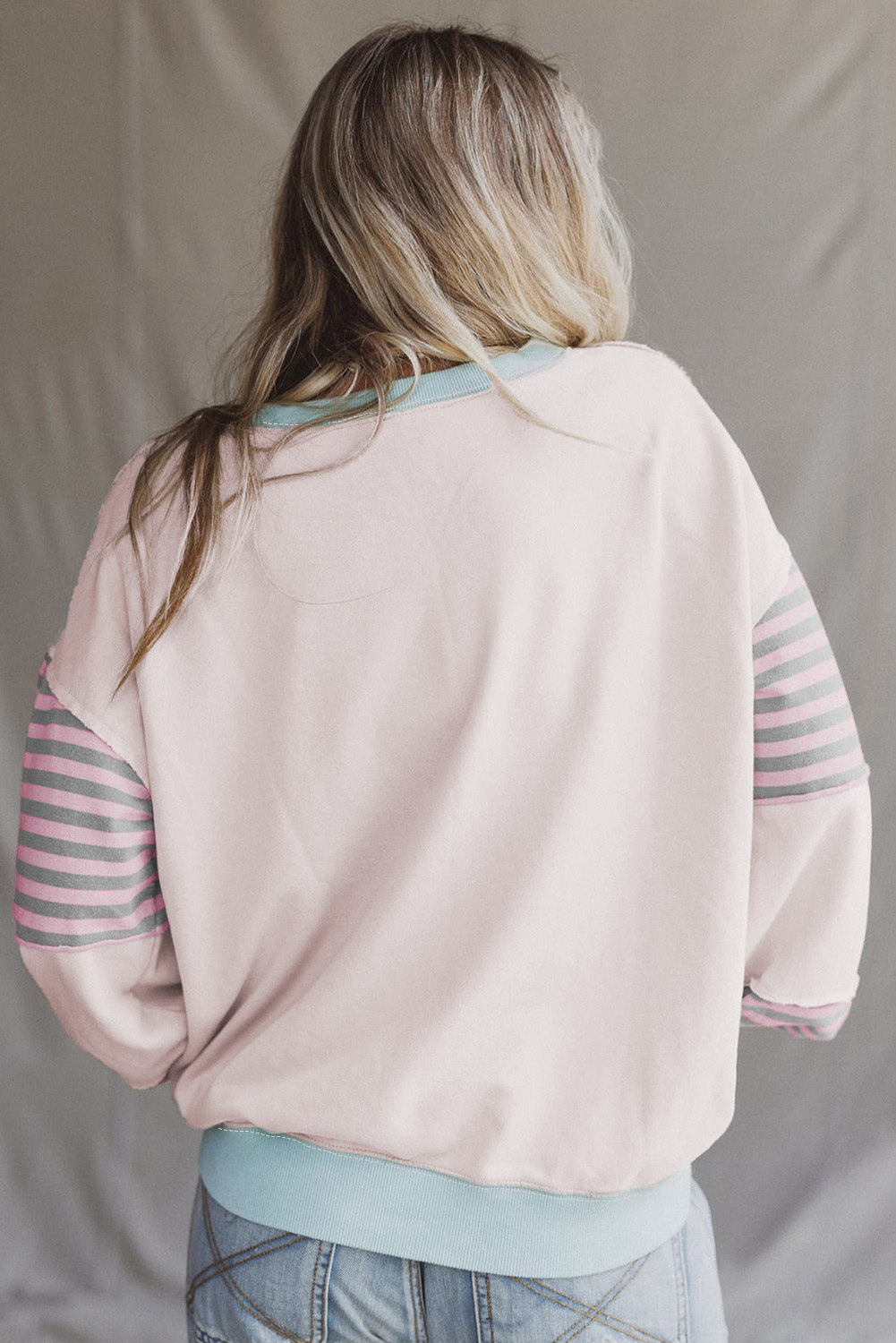 Parchment Colorblock Patchwork Striped Sleeve Sweatshirt