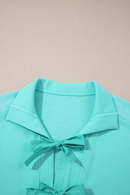 Moonlight Jade Bow Front Patchwork Bracelet Sleeve Mini Dress