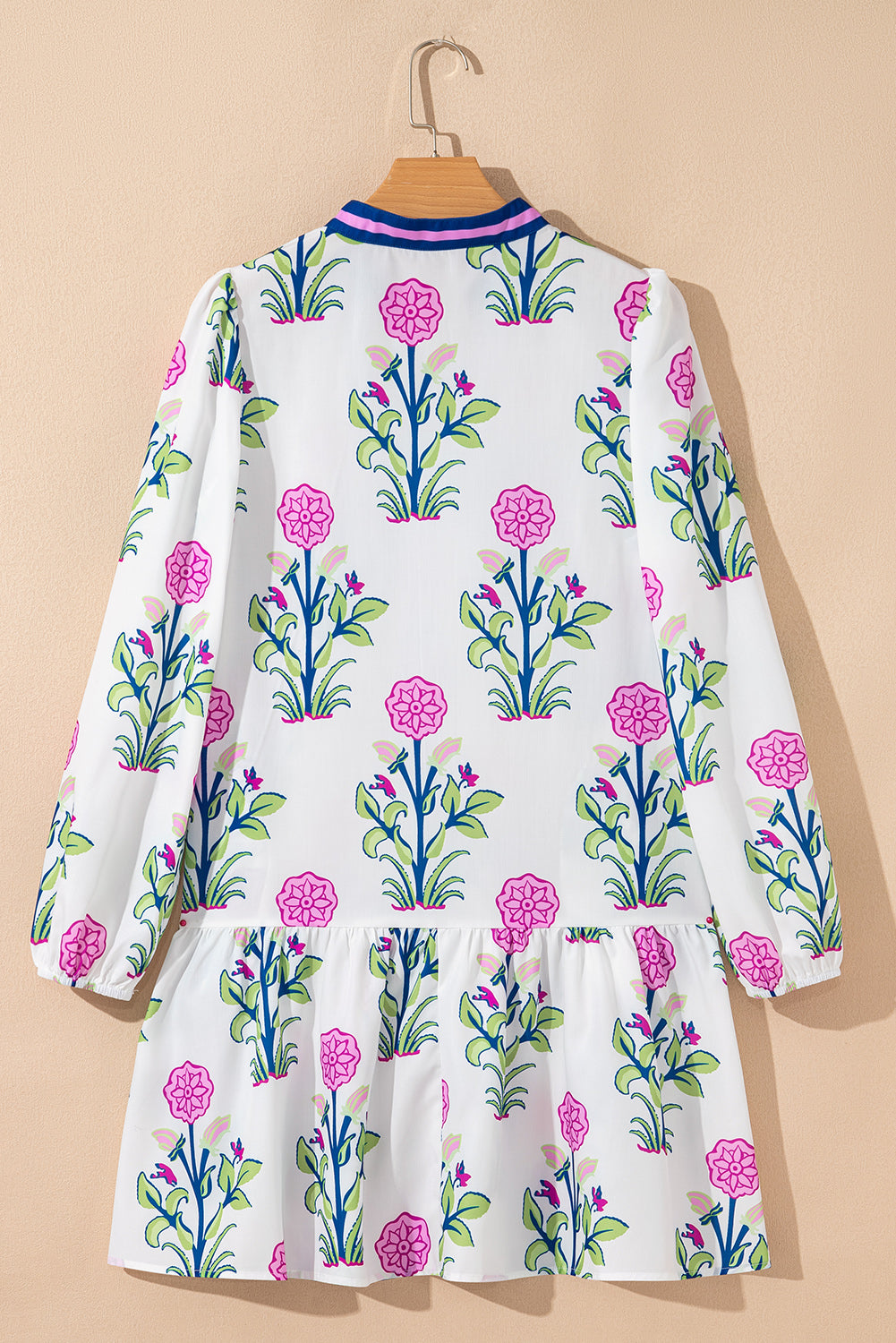 Sky Blue Floral Print Pop of Color V Neck Mini Dress