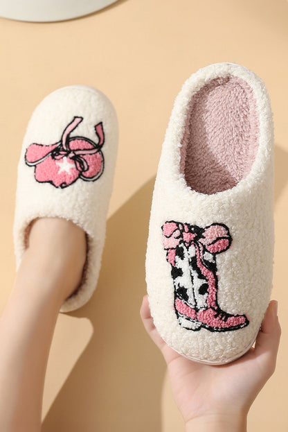 White Hat & Boot Printed Plush Thermal Home Slippers