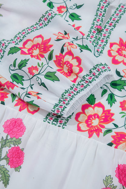 White Floral Print Loose Tiered Maxi Dress