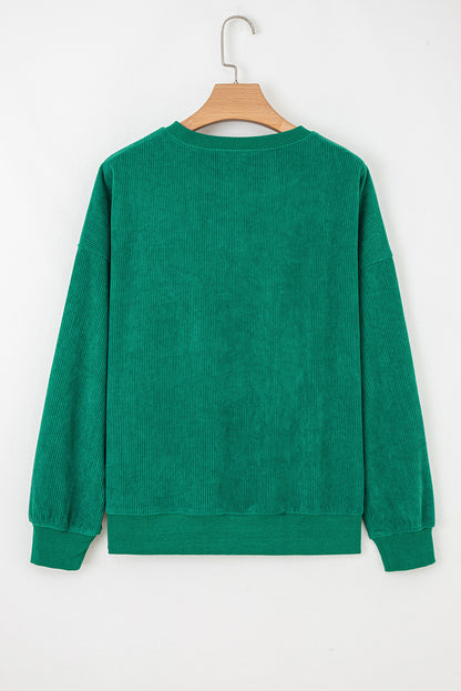Beige merry everything Letter Graphic Ribbed Loose Sweatshirt