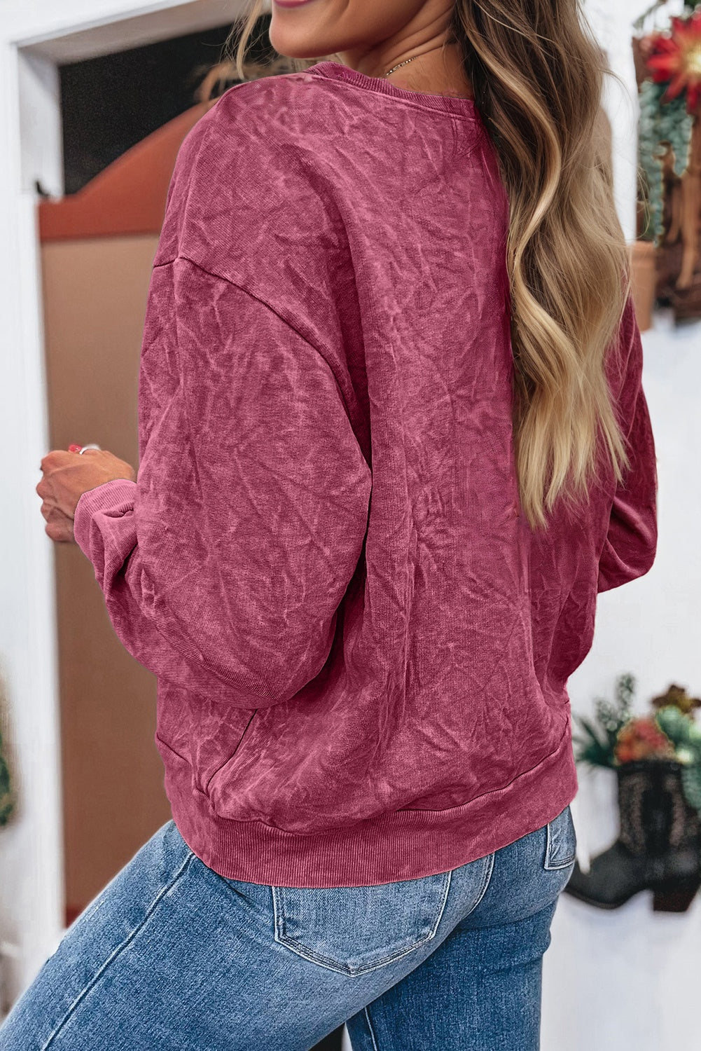 Real Teal saved by grace Letter Embroidery Mineral Wash Loose Sweatshirt