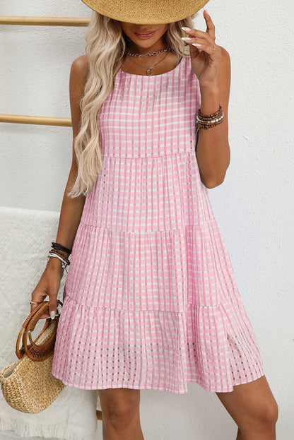Light Blue Gingham High Waist Sleeveless Mini Dress
