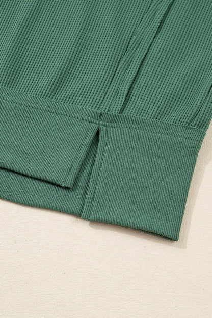 Evergreen Solid Color Raw Seam Patchwork Ribbed Drop Shoulder Sweatshirt