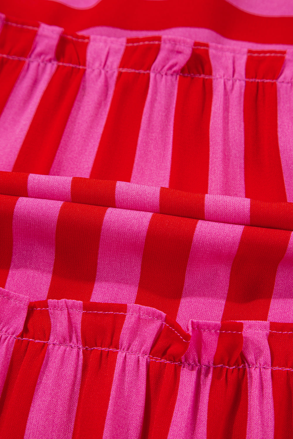 Rose Stripe Ruffle Strap Shirred Bodice Tiered Maxi Dress