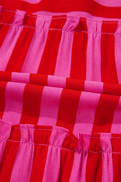 Rose Stripe Ruffle Strap Shirred Bodice Tiered Maxi Dress