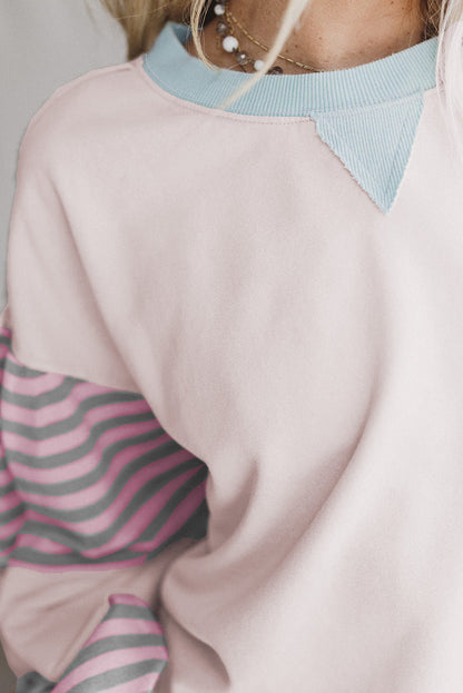 Parchment Colorblock Patchwork Striped Sleeve Sweatshirt