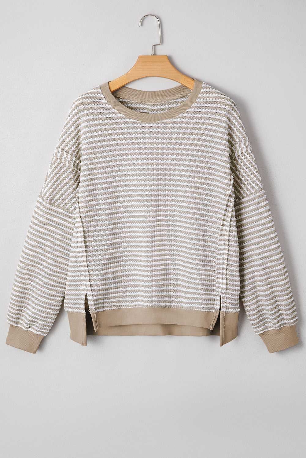 Red Stripe Ribbed Trim Drop Shoulder Long Sleeve Oversized Top