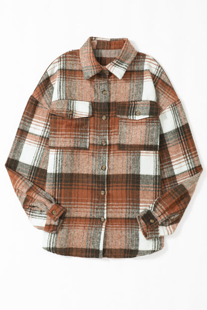 Gold Flame & Grey Plaid Button Up Collared Flannel Jacket