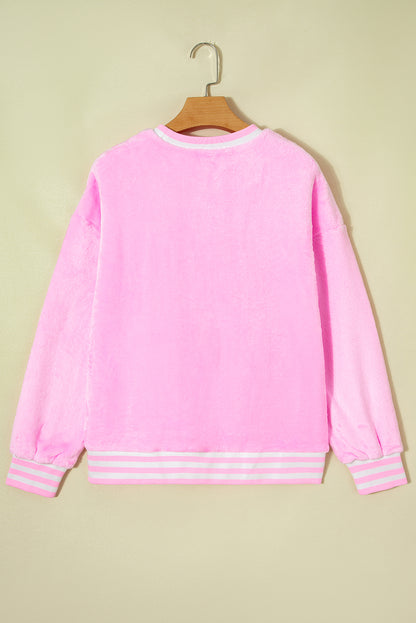Sachet Pink Merry Letter Pattern Plush Pullover