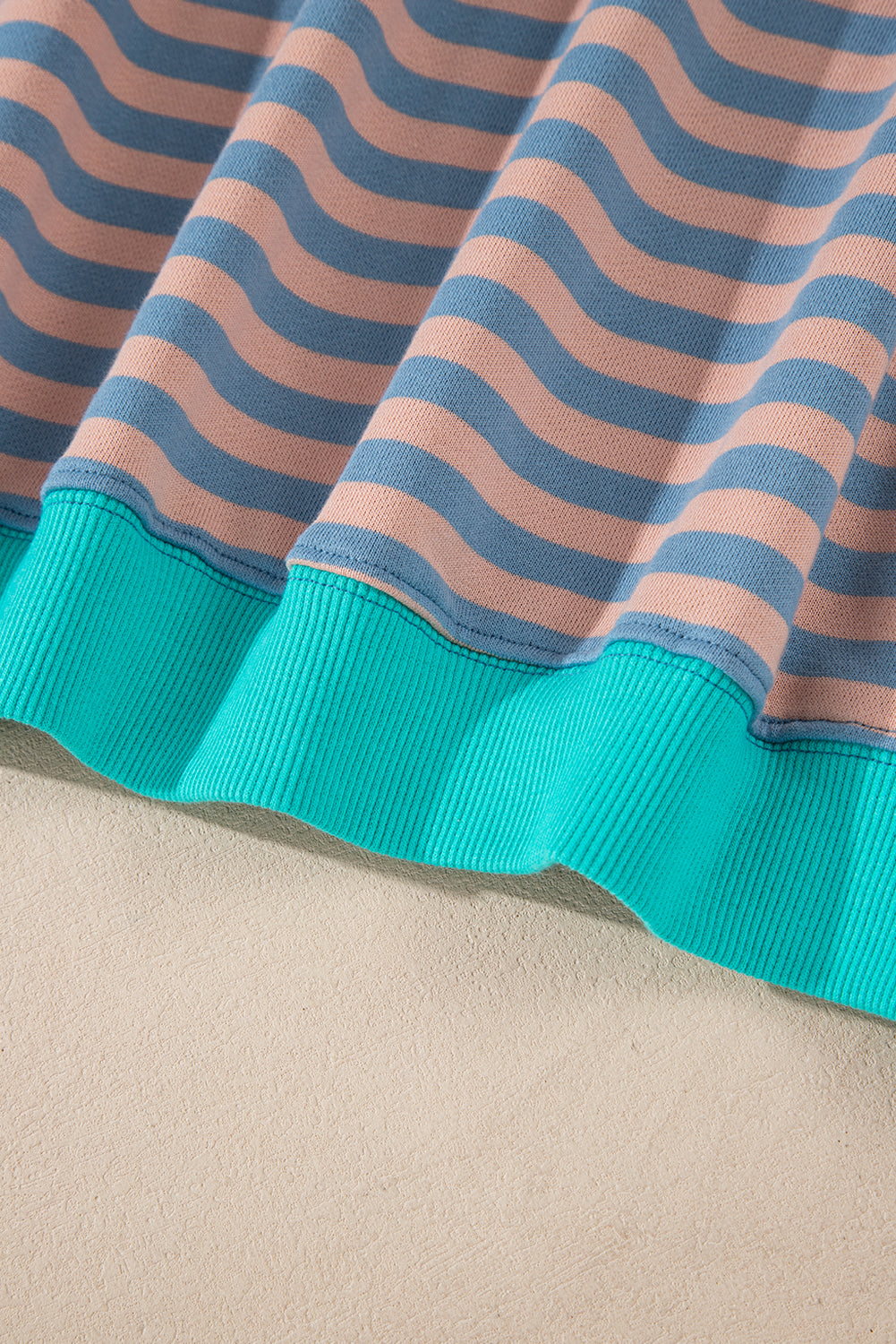 Red Stripe Contrast Ribbed Trim Crossed Stitch Drop Shoulder Sweatshirt