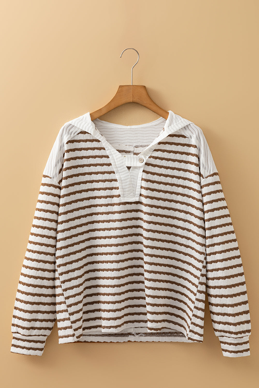 Black Stripe Textured Hooded Long Sleeve Top