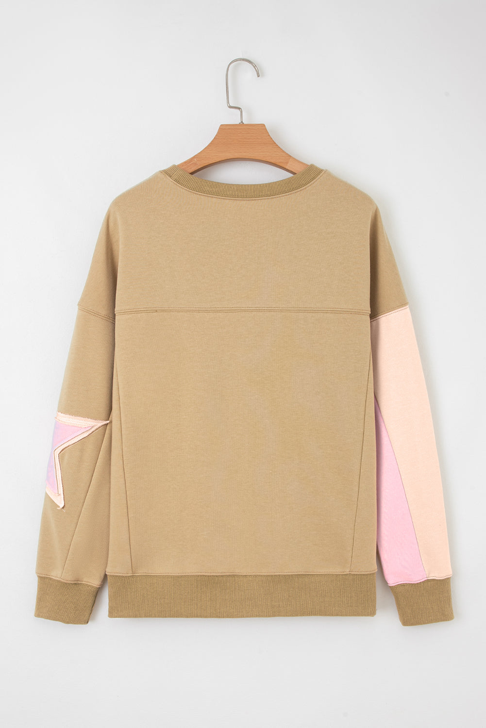 Sage Green Star Patchwork Exposed Seam Uneven Hem Sweatshirt