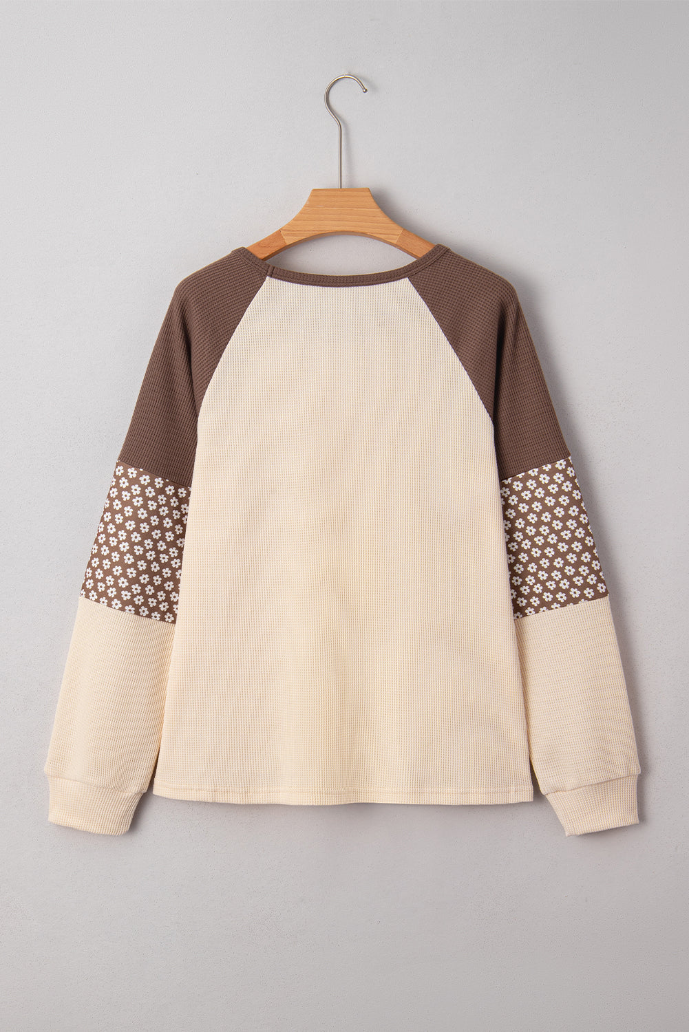 Brown Floral Print Patchwork Colorblock Long Sleeve Top