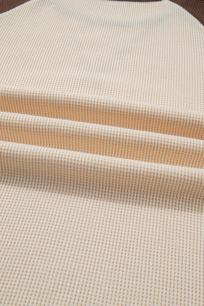 Brown Floral Print Patchwork Colorblock Long Sleeve Top