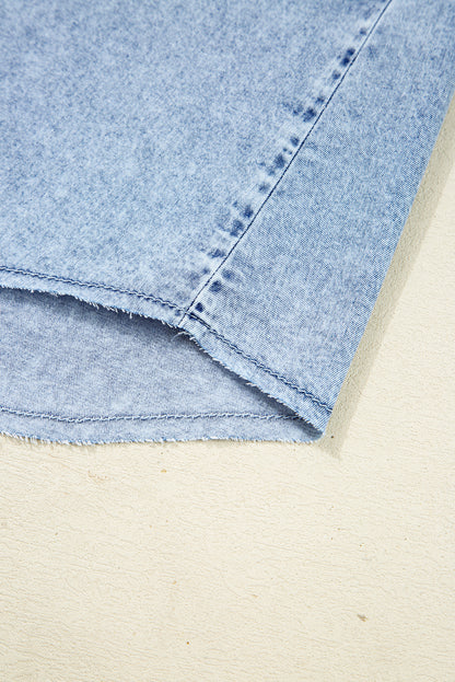 Medium Grey Chest Pocket Raw Hem Denim Loose Shirt Dress