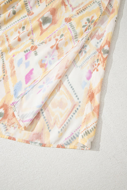 Multicolour Geometric Print Half Sleeve High Waist Maxi Dress