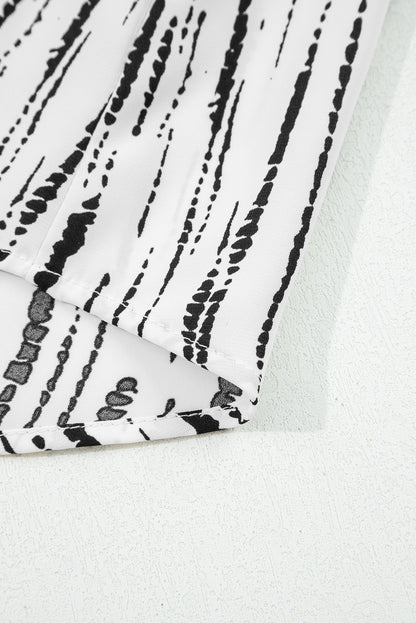 White Abstract Print V-neck Long-sleeve Blouse