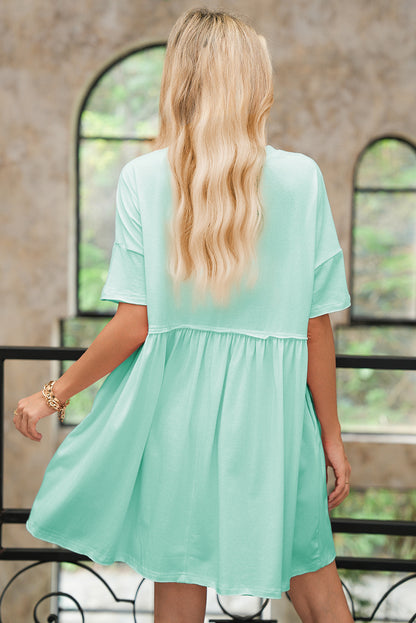 Light Pink Solid Color Pocket Raw Edge Babydoll Dress