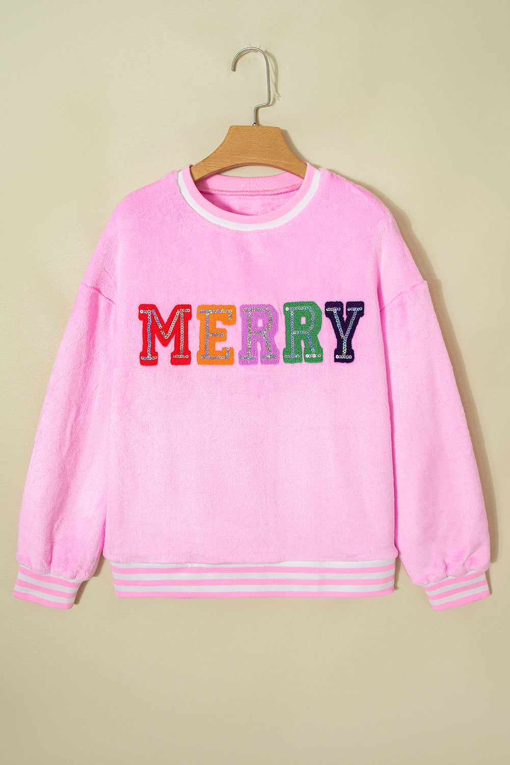 Sachet Pink Merry Letter Pattern Plush Pullover