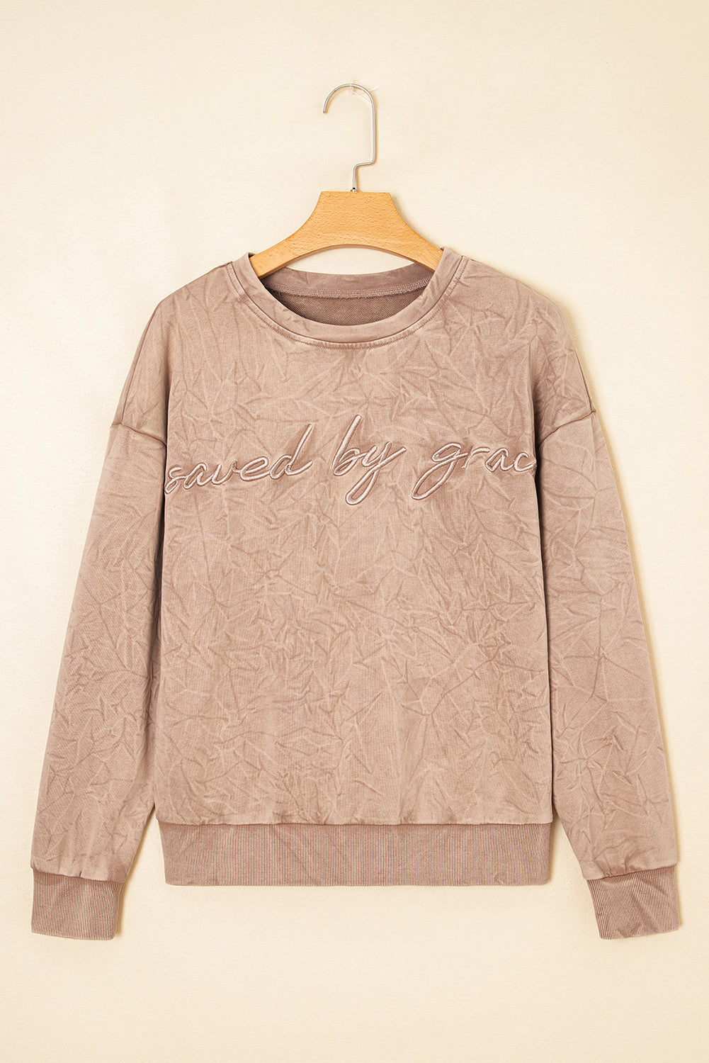Real Teal saved by grace Letter Embroidery Mineral Wash Loose Sweatshirt