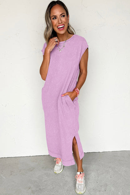 Wisteria Mineral Wash Pocketed T-shirt Dress
