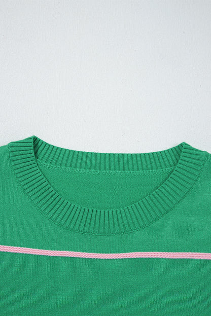 Orchid Petal Striped Half Sleeve Drop Shoulder Sweater