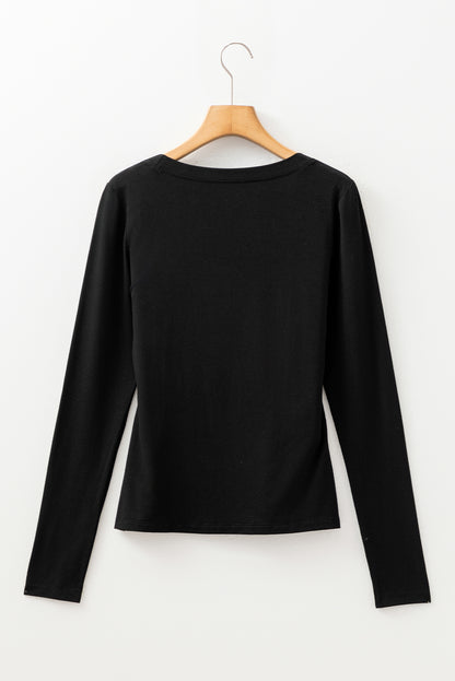 Chestnut Solid Color Long Sleeve Slim Fit Top