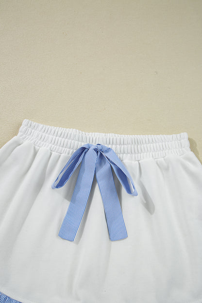 Yellow Cream Gingham Ruffle Hem Long Sleeve Pullover and Shorts Set
