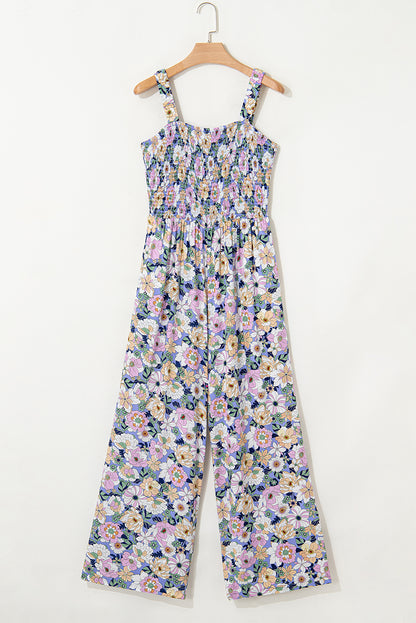 Black Floral Square Neckline Stretch High Waist Jumpsuit