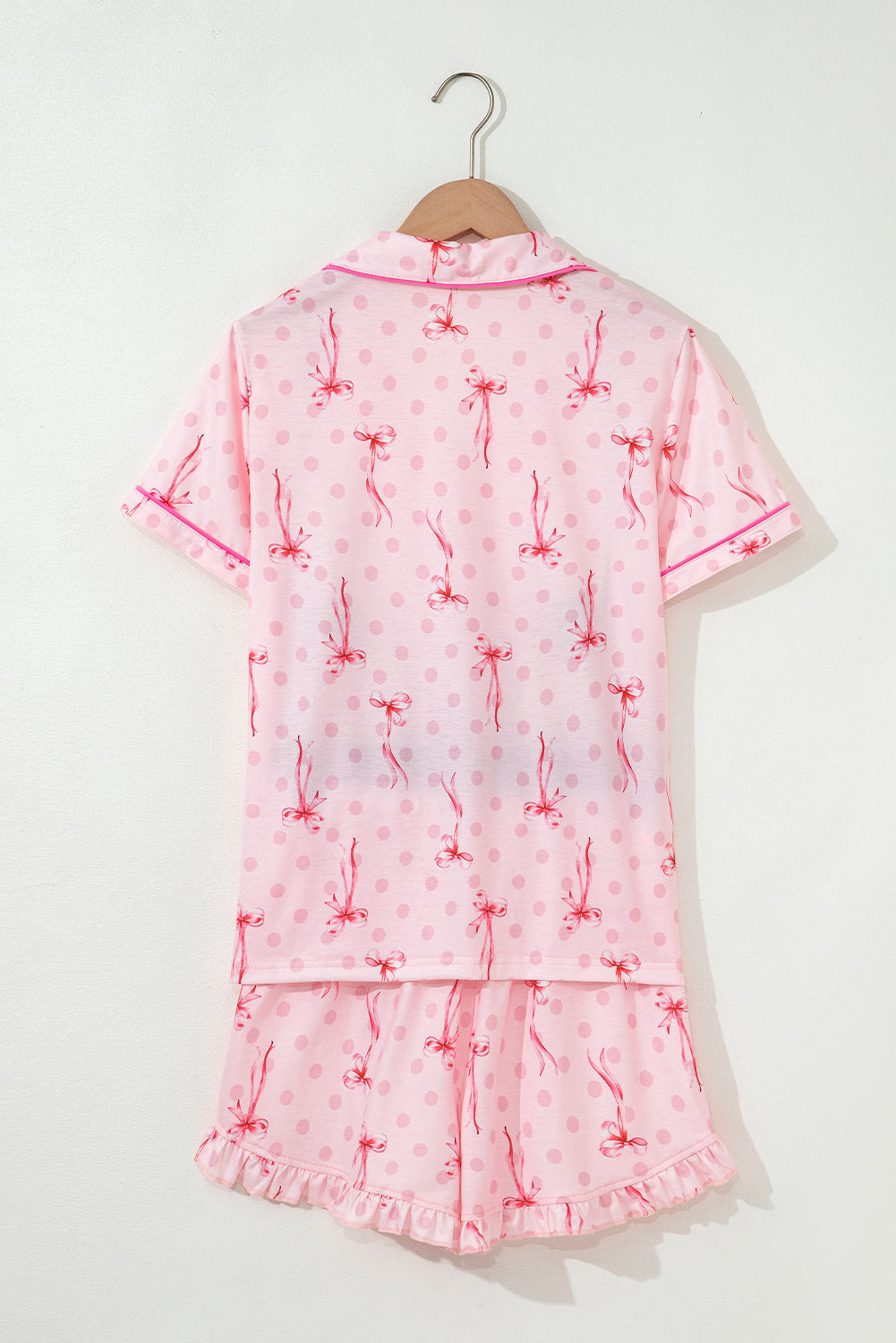 Beige Floral Print Ruffle Hem Shorts Pajama Set