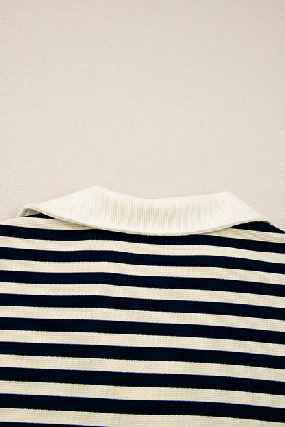 Blue Striped Long Sleeve V Neck Top