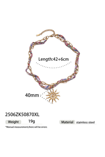 Gold Sun Pendant Chain Scarf Necklace