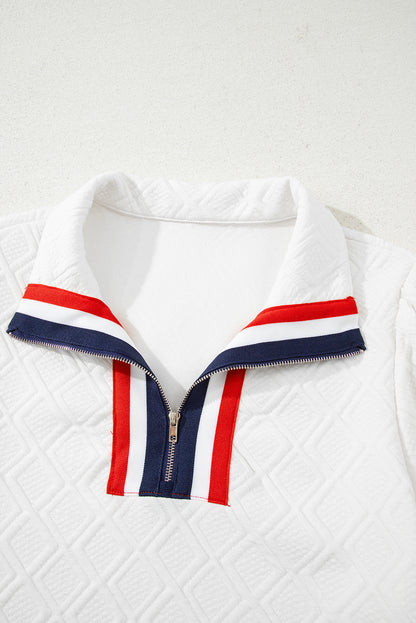 White Pop of Color Neckline Plaid Textured Puff Sleeve Mini Dress