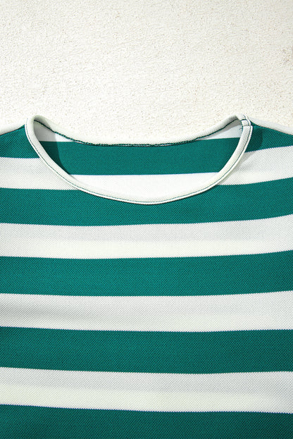 Black Stripe Flutter Sleeve Round Neck Shift Mini Dress